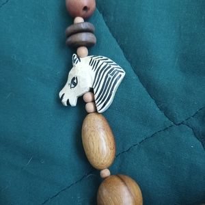 Vintage Hand Carved wooden Zebra Necklace